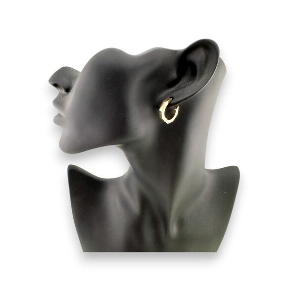 Chunky Huggie Hoops Earrings Angular Gold Plated Hexagonal Earrings - Picture 7 of 11